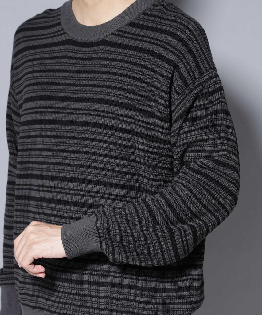 Nano Universe Mercerized Cotton Ribbed Striped Crew Neck Size Pattern Knit, Men's, M, 361, 2, 668-5222220
