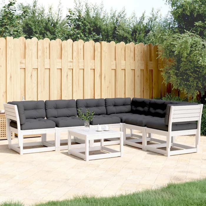 VidaXL Salon de Jardin avec Coussins 6 pcs, Sièges de Patio, Ensemble de Meubles, Mobilier de Terrasse Extérieur, Blanc Bois 3217026