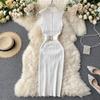 European and American stand-up collar breasted slim-fitting and thin elastic knitted vest skirt waist and thin medium and long hip-wrapped bottoming