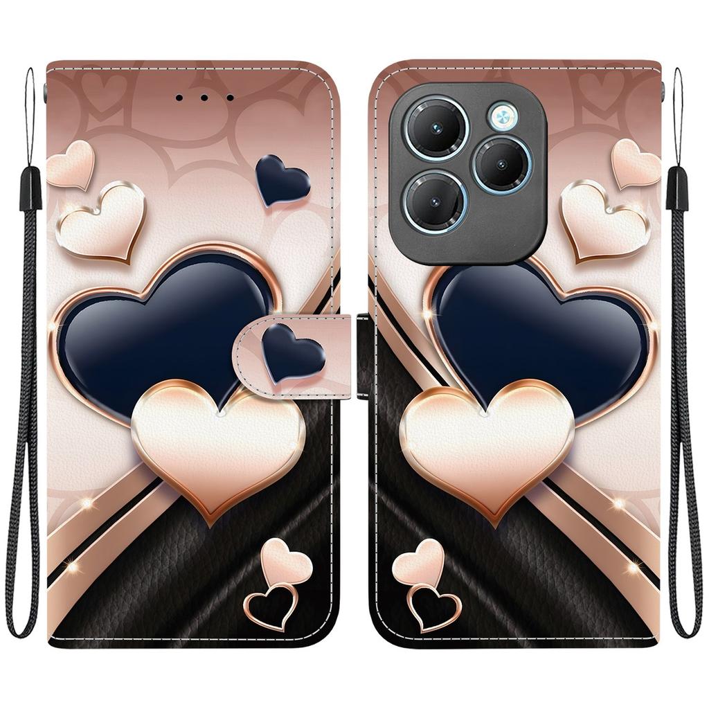 Handmade PU Leather Flip Case for Infinix Hot 40 / Hot 40 Pro Anti-Slip Shockproof Cover with Wrist Strap & Heart/Rose Cat Designs