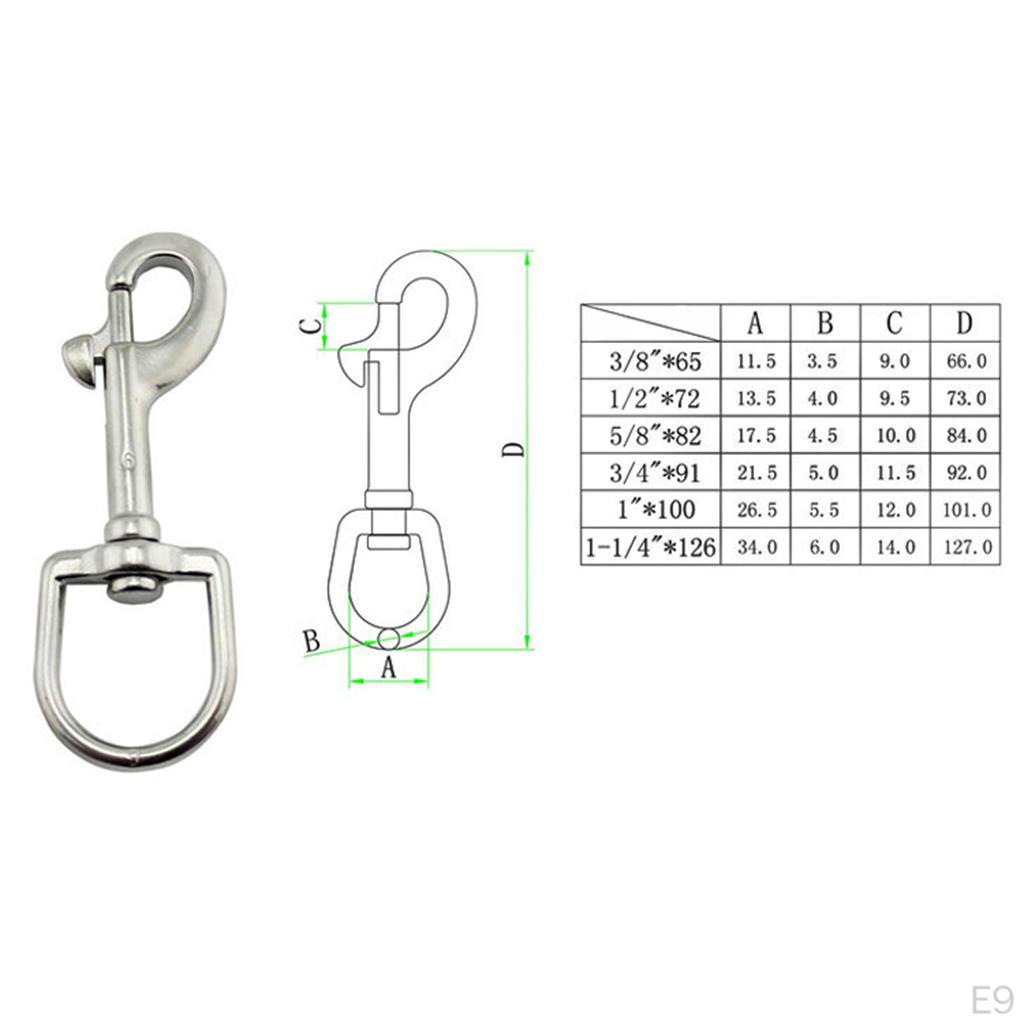 Single Ended Snap Bolt Clip Buckle & Large Swivel 16 Stainless for Underwater Diving, Boating,
