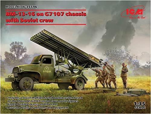 ICM 1/35 Scale Soviet Army BM-13-16 Multiple Rocket Launcher G7107 Body with Soviet Crew, Plastic Model Kit 35596, Molded In Color