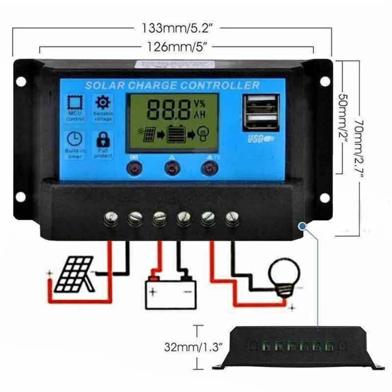 30a Solar Panel Battery Charge Controller 12v/24v Lcd Regulator Automatic Dual Usb