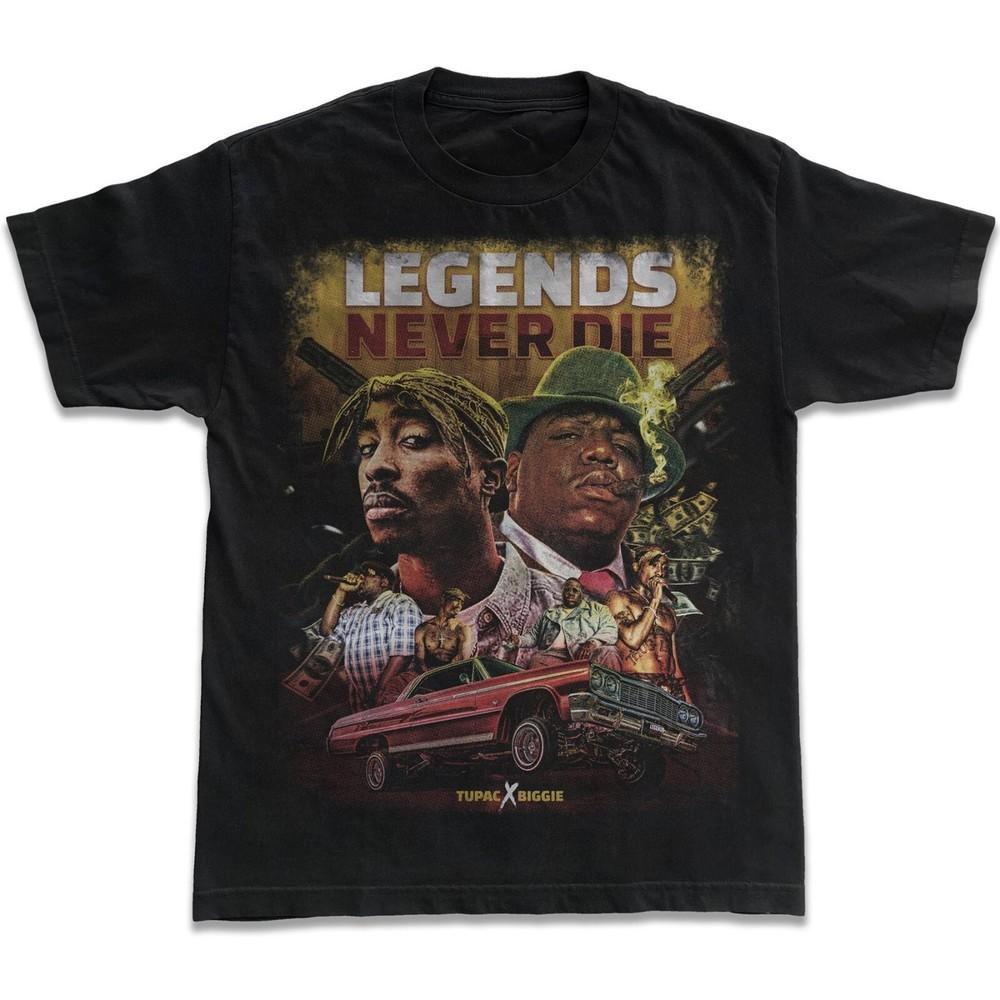 

Tupac x Biggie Legends Never Die Retro Vintage Hip Hop Graphic Tee S5XL Unisex T-Shirt XXL
