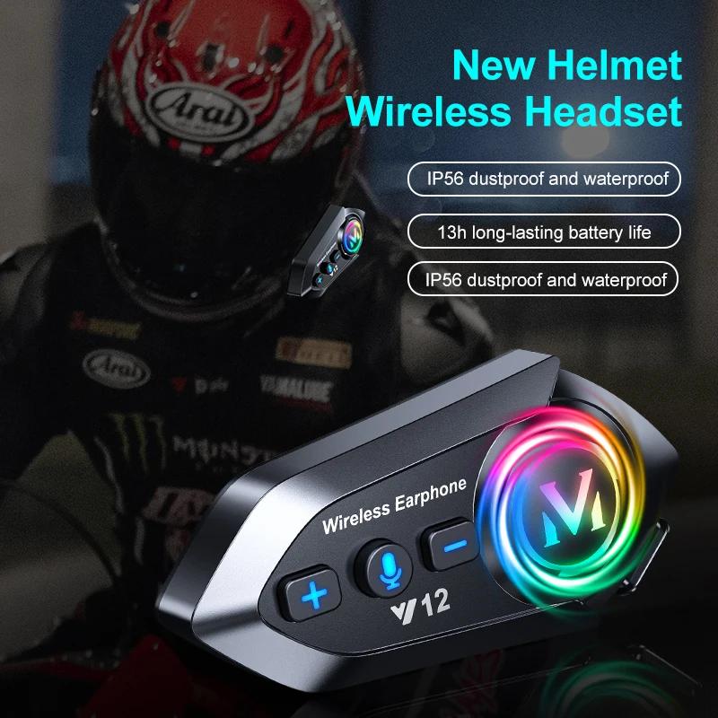 Y12 Dual Mic Motorcycle Helmet Headset Wireless Hands-free Call Phone Kit Waterproof MP3 Music Player Speaker Earphone