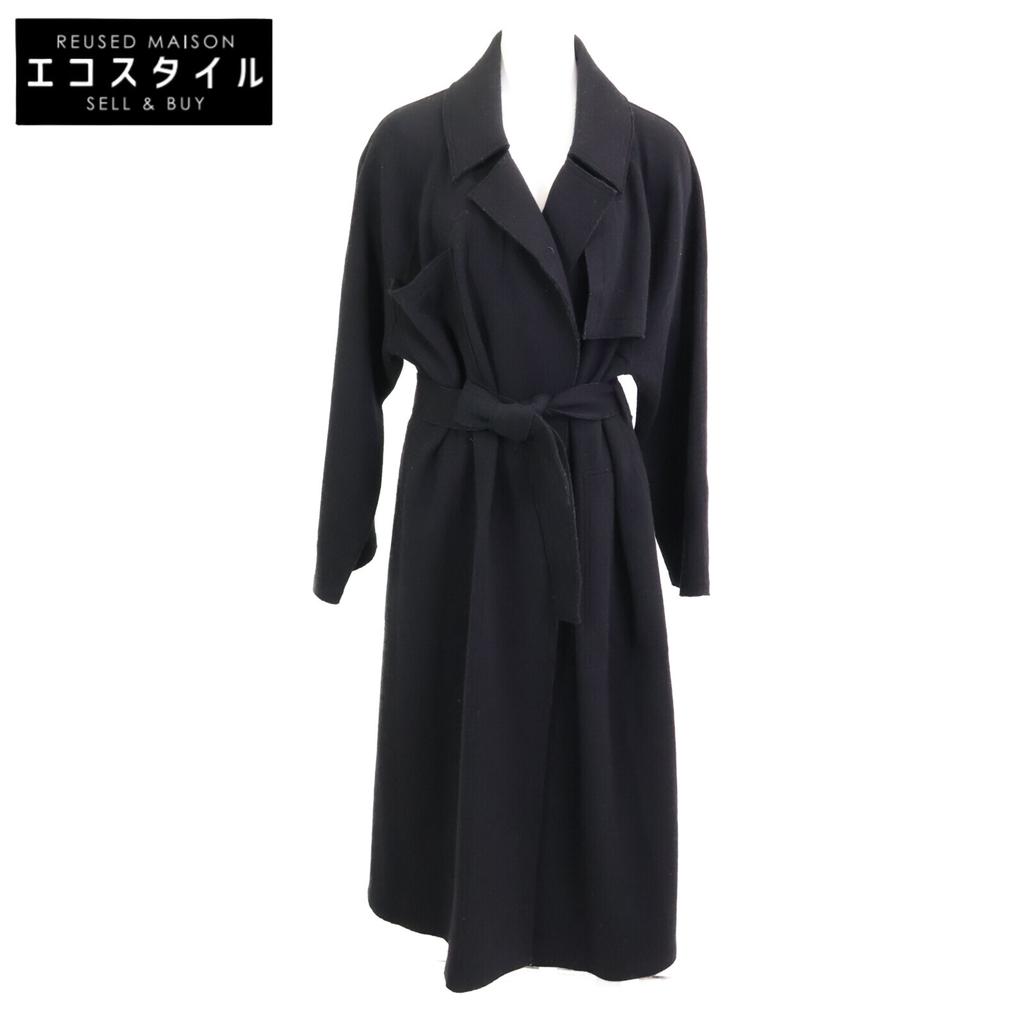 COGTHEBIGSMOKE 3802-224-201-1 Black Wool X Nylon Buttonless Belted Trench Coat Coat Not Written blackUsed