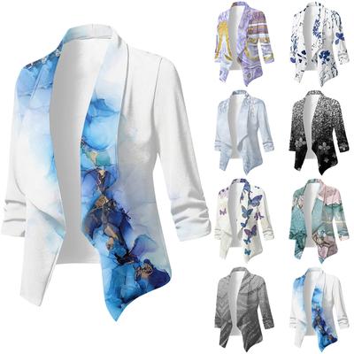 Women's Casual Coat Printed Short Loose Cardigan Lapel Fashion Jacket