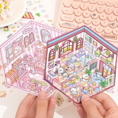DIY Project 3D House Stickers Samolepky pro dospělé Děti Legrační kreslený film Samolepky na miniaturní scény