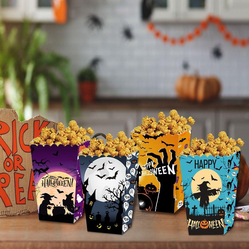 4pcs Pink Halloween Popcorn Box Paper Pumpkin Gift Packing Box Kids