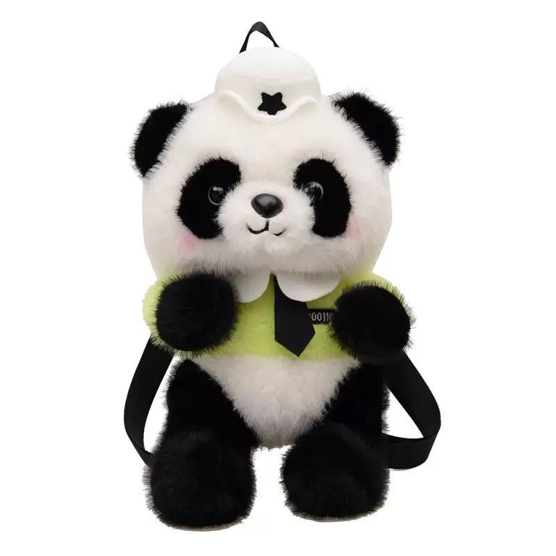 Police Panda Plush Backpack With Cartoon Pattern Adjustable Shoulder Bag Straps