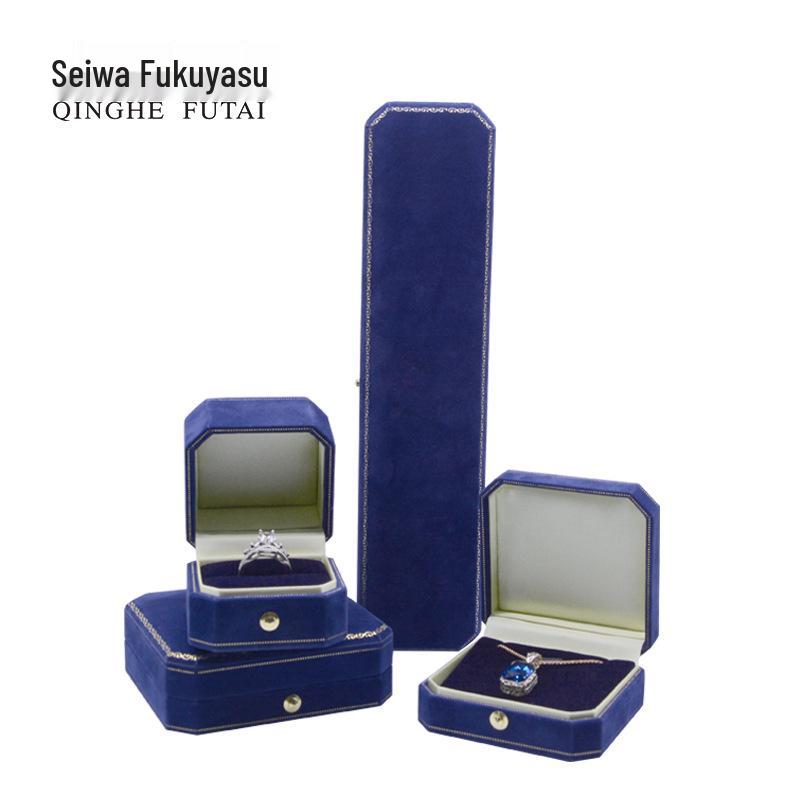 Octagonal Velvet Wedding Jewelry Box for Rings, Necklaces, and Earrings