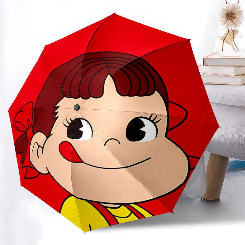 Peko Chan Print Automatic Umbrella, 8 Rib Iron Frame, Plastic Handle, Suitable for Outdoor Travel &Daily , Ideal Gift