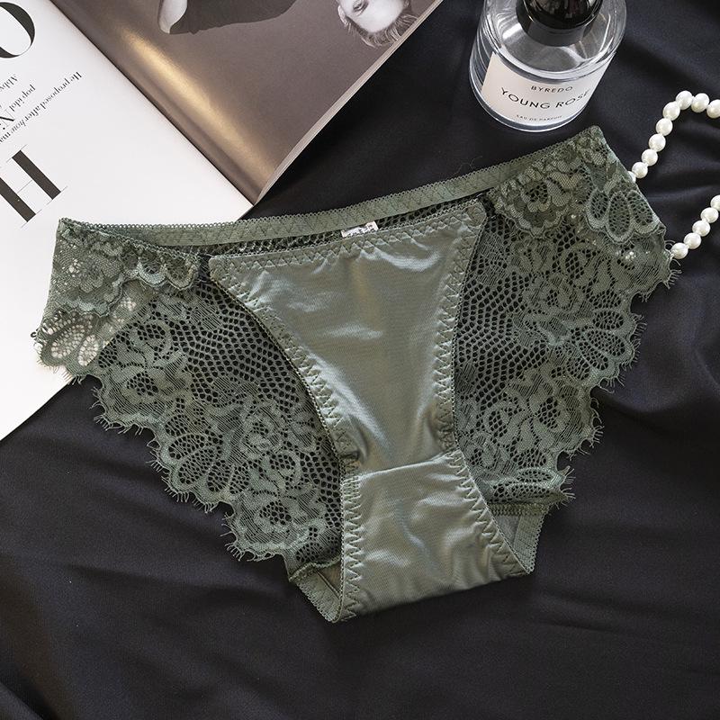 2025 Women's Low-Waist Lace Satin Panties with Cotton Crotch