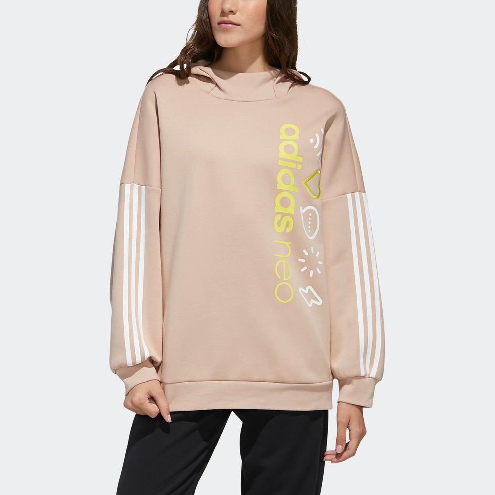 Adidas Neo Logo Print Loose Fit Hoodie Women Hoodies Pearl-Pink FU1053