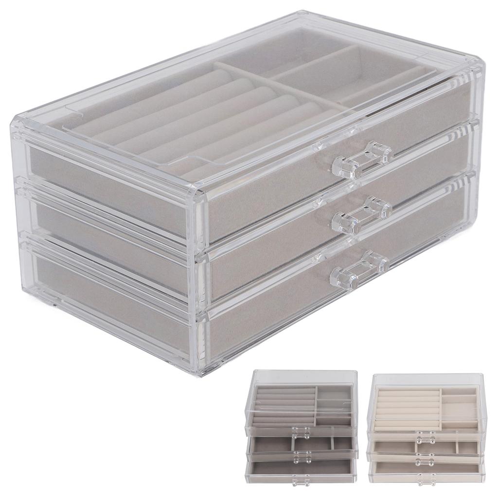 Clear Earring Storage Organizer with 3 Drawers Flannel Lining Jewelry Display Holder Stand for Earri