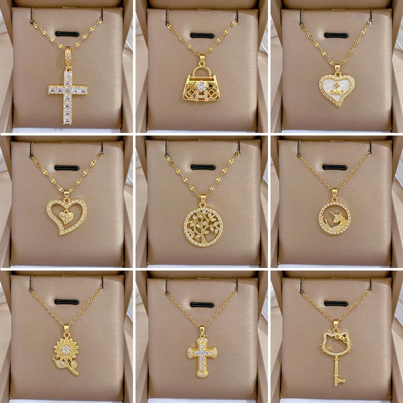 Lucky Necklace Women'S Copper Micro-Inlaid Real Gold Electroplating Simple And Exquisite Clavicle Chain Neck Chain