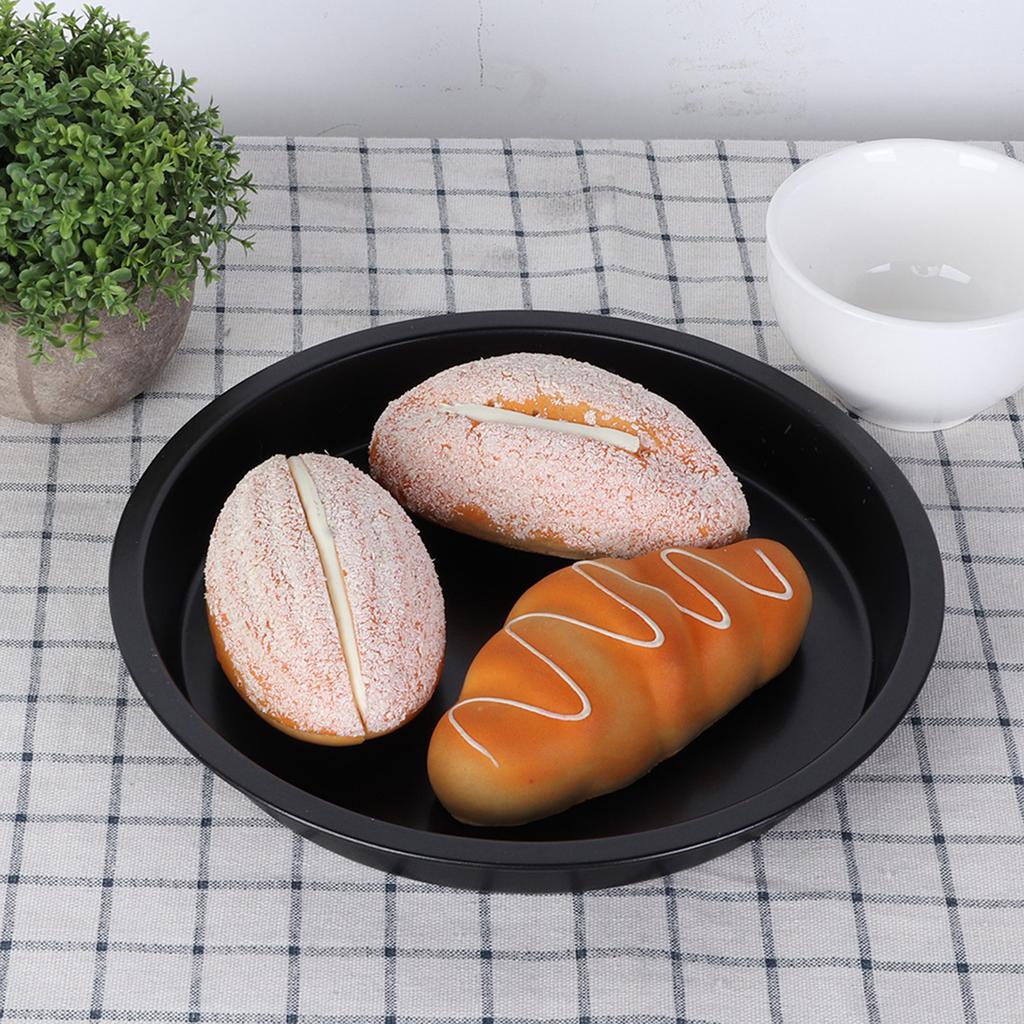 8in Kitchen Non-stick Black Carbon Steel Round Pizza Tray Baking Pan Plate Mold Tool