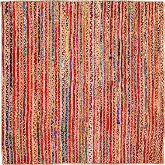 Aizza Trends Indian Handmade Braided Multi Cotton with Natural Jute Area Rug- Jute Rug- Dining Room- Living Room