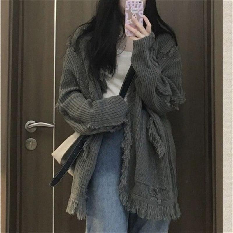 

Корейский ленивый стиль, свободный универсальный вязаный свитер, женский осенний новый дизайн, нишевый топ для женщин, свитер, кардиган one size серый