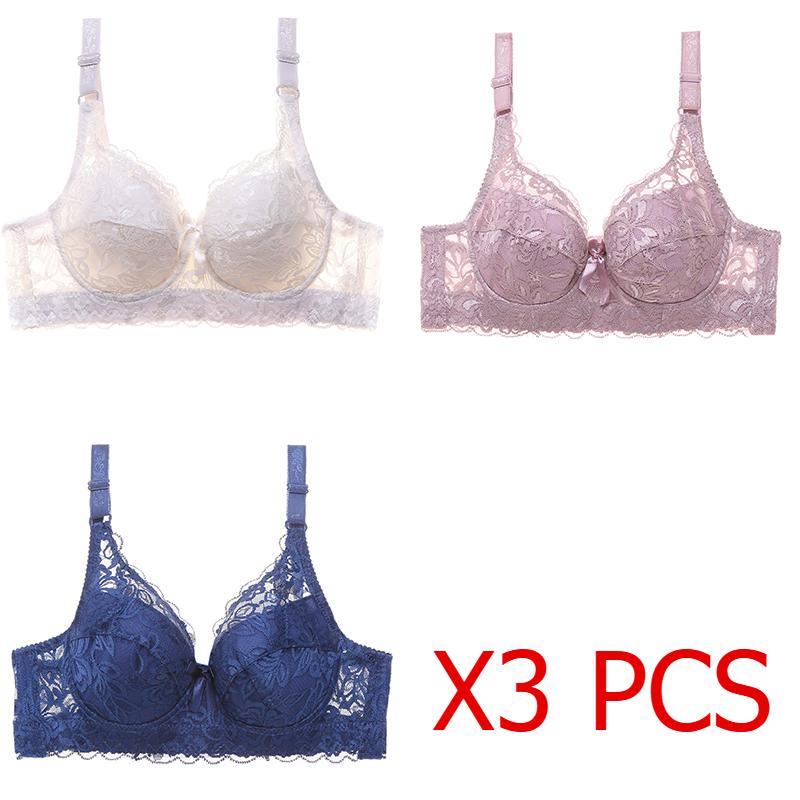 Plus Size 80B-105D Women Embroidery Bra Anti-sag Gathered Bra Underwire Breathing Adjustable Bra Push-up Bras