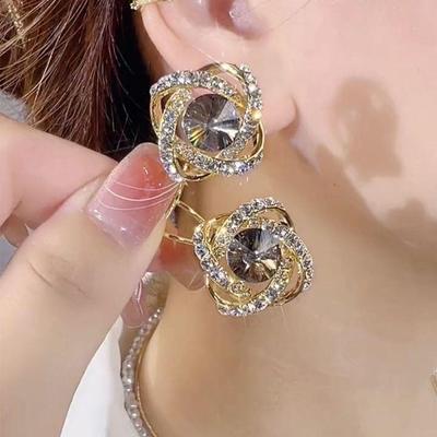 Elegant 2023 Gray Rhinestone Stud Earrings: Trendy High-End Fashion Jewelry for Women