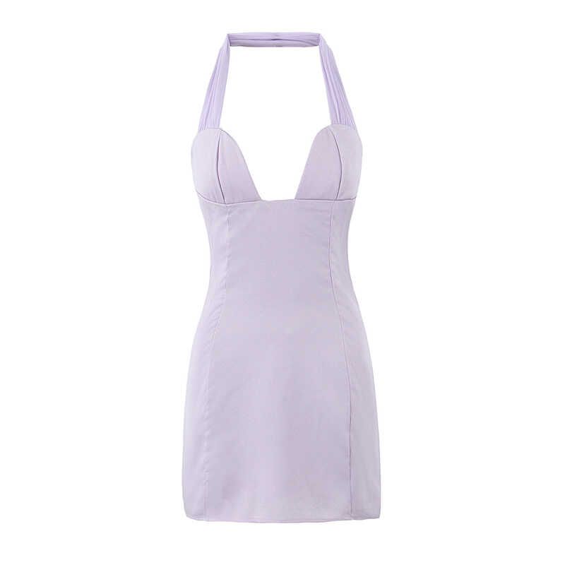House of Same Style Sexy Sexy Deep V Neck Atmosphere Purple Halterneck Suspender Skirt Waist-Tight Slim Looking Hip-Wrapped Dress