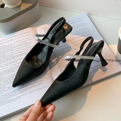 Fashion 2025 Women's Fashion Shoes High Heel Pointed Back Vacant Woolen Shoes Water Embellished Slippers Rubber Outsole Pumps