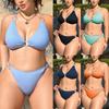 New European and American Swimsuits Women's Split Pit Strip Printing Large Size Bikini Swimsuit