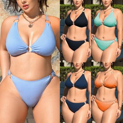 Nuovi Costumi da Bagno Europei e Americani Donna Pezzo Separato Strisce Pit Stampa Taglie Forti Bikini Costume da Bagno