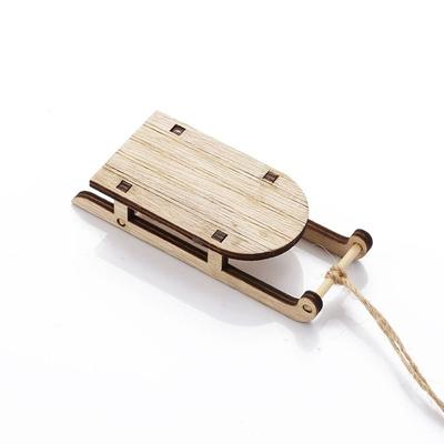 2Pcs With Rope Christmas Wooden Mini Sleighs Handmade Pendant Miniature Wooden Sleigh Model Unfinished Sled Ornament