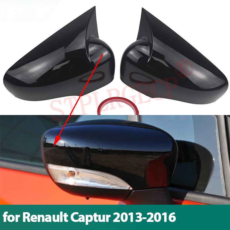 For Renault Captur 2013 2014 2015 2016 B Platform Bright Black Pattern Sticker on Side Mirror Covers Cap Horn Shape