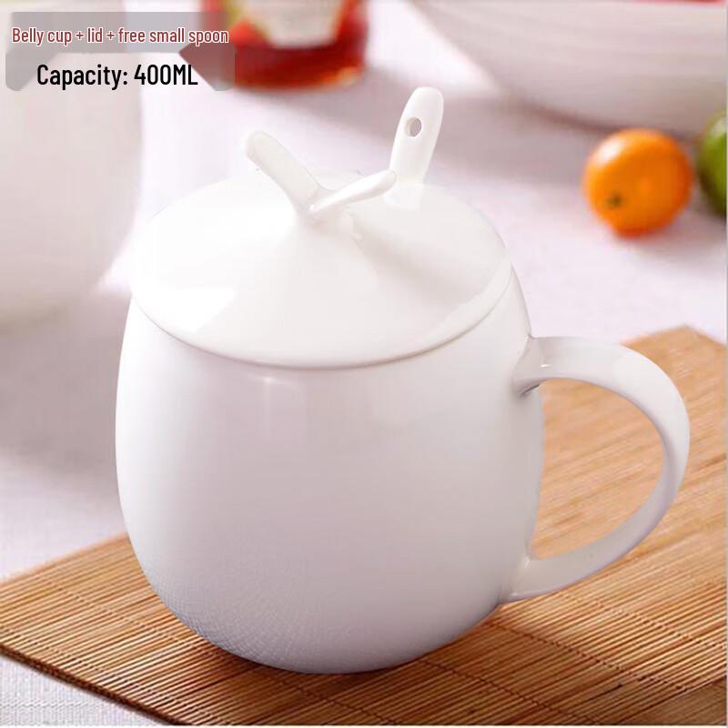 Минималистичная кружка из костяного фарфора Jingdezhen с крышкой и ложкой, 400 мл
