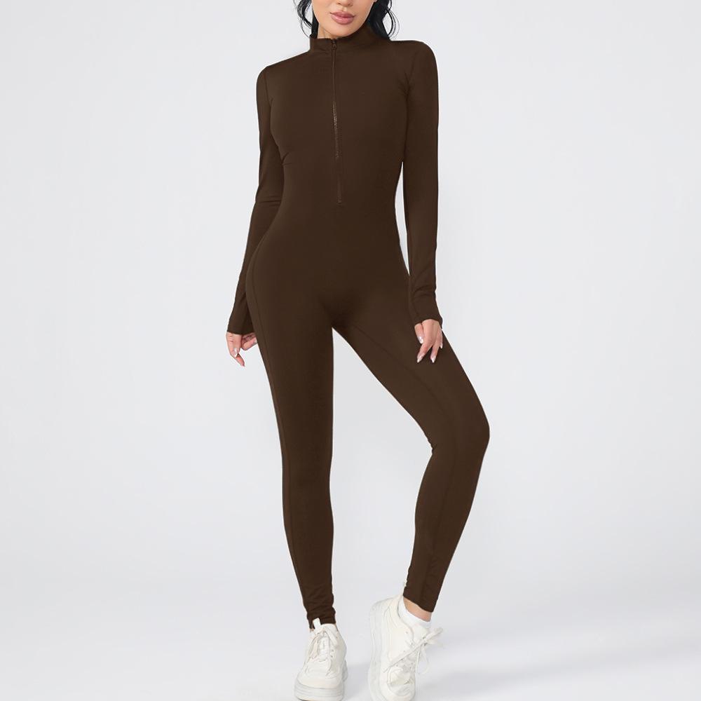 Zipper Jumpsuit: Slimming Long Sleeve Yoga & Fitness Wear