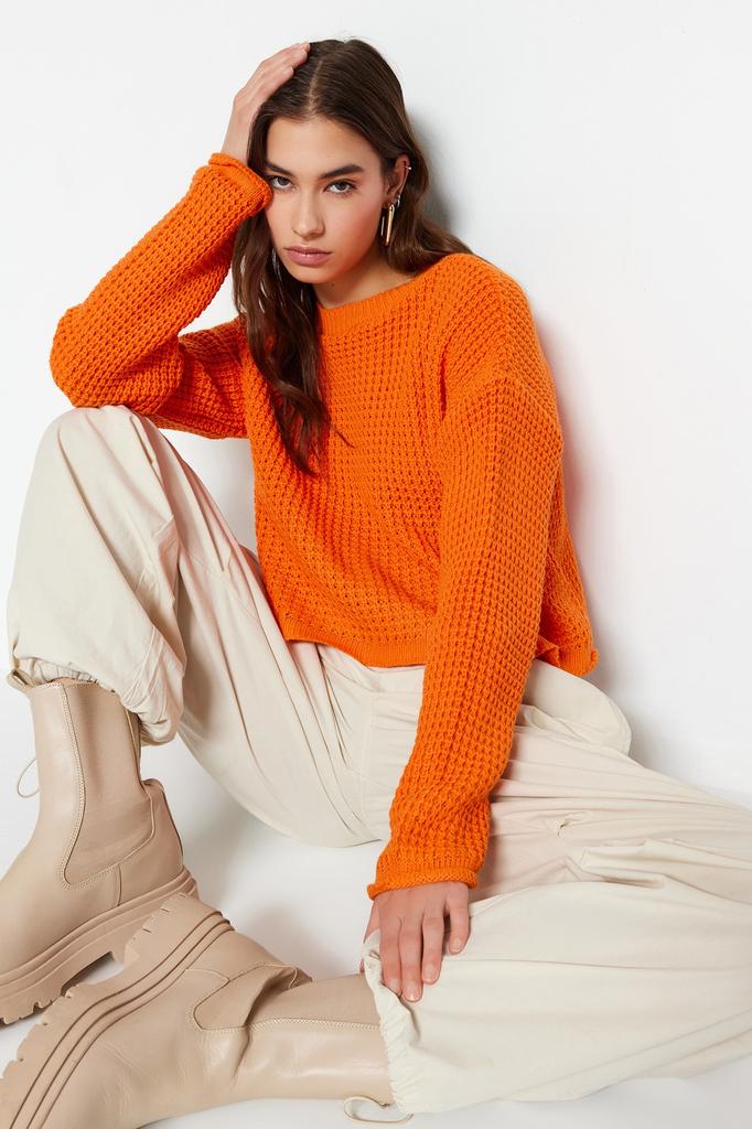 Women's Fashion New Sweater Green Crop Knitwear Sweater