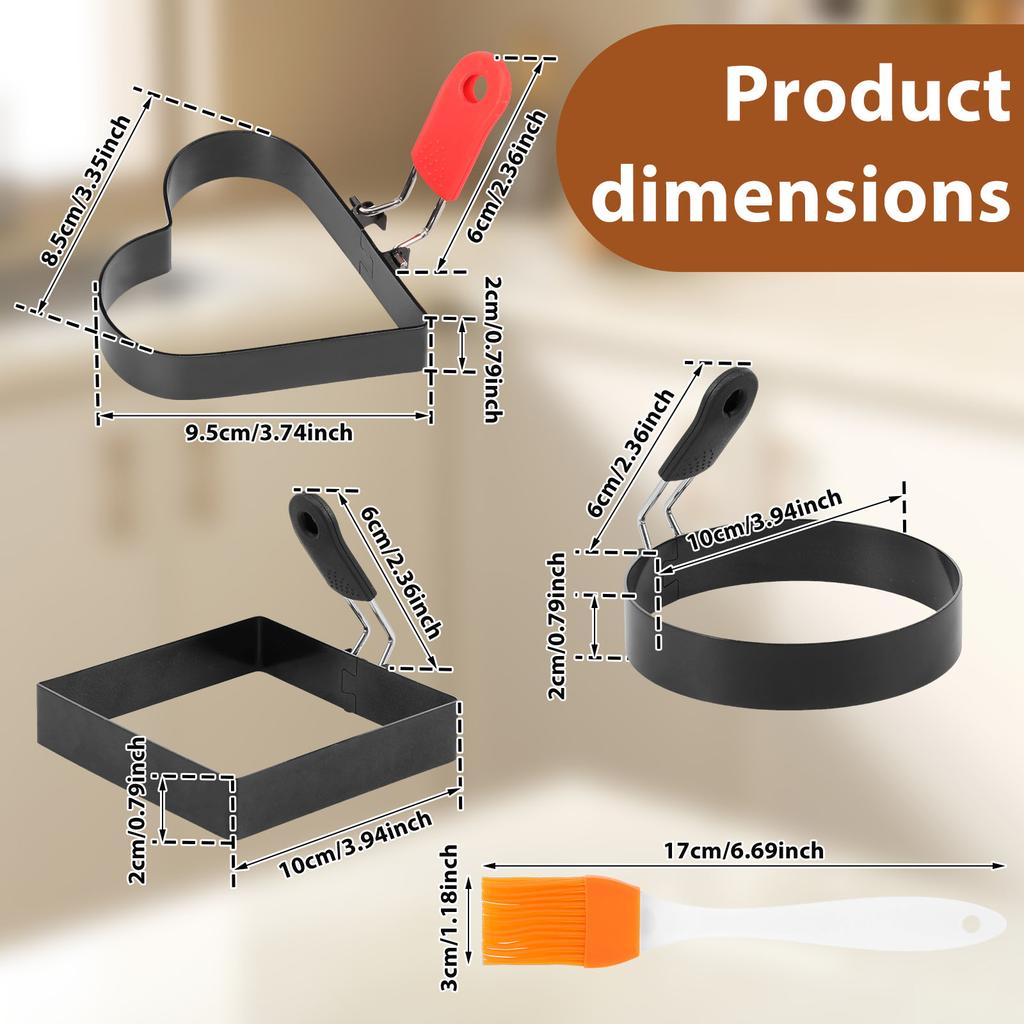 Egg Rings Stainless Steel Egg Molds for Frying Round Egg Cooker Ring Oil Brushfor Griddle Breakfast Cooking Fried Egg Rings