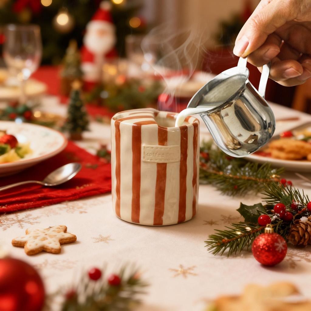 Ceramic Coffee Mug Non-Slip Heat-Resistant Ceramic Coffe Mug Striped Cup for Tea Milk Water Juice Home Camping Dorm Hotel
