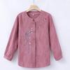 Chemise à Manches Longues Col Rond Cardigan Brodé Mémé Printemps Automne Pur Coton Fille Âge Moyen Personne Âgée