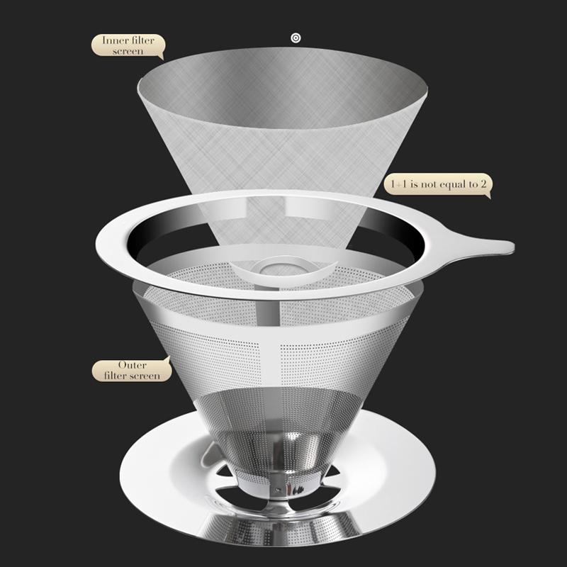 Coffee Filter Double Layer 304 Stainless Steel Coffee Filter Reusable Holder Pour Over Coffees Dripper Mesh Coffee Accessories