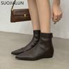 Fashion SUOJIALUN 2025 Winter New Women Ankle Boots Fashion Med Wedge Heel Ladies Casual Short Boot Shoes Soft Leather Martin-Boots