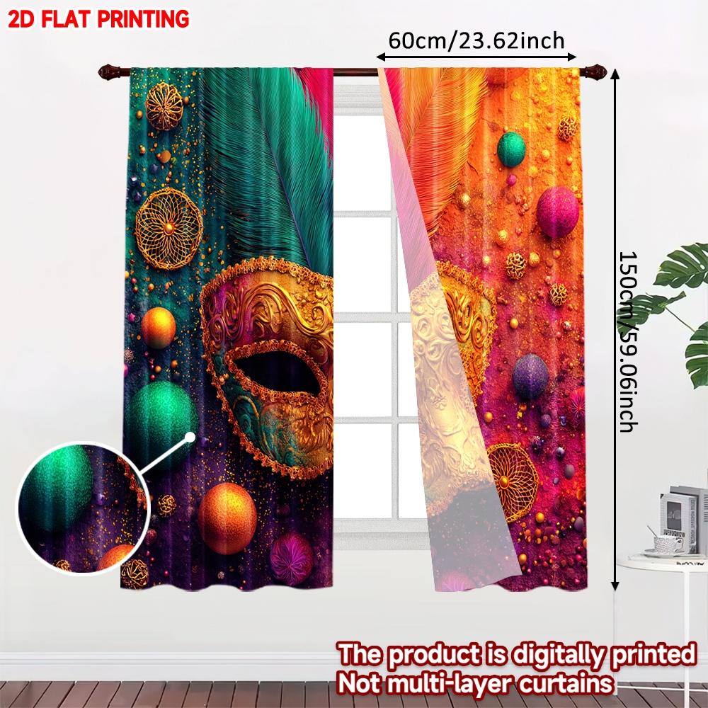 2D Flat Printing 2pcs Curtain Window Treatment Curtains Carnival Festive Mask Digital Printed Polyester Drapes All Season Party
