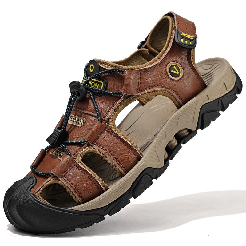 New Sandals Men's Summer Men's Genuine Leather Driving Outdoor Men's Outdoor Sports and Casual Pump Beach Shoes