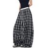 American retro lazy style double waist splicing plaid pants women's summer jazz dance loose wide-leg trousers