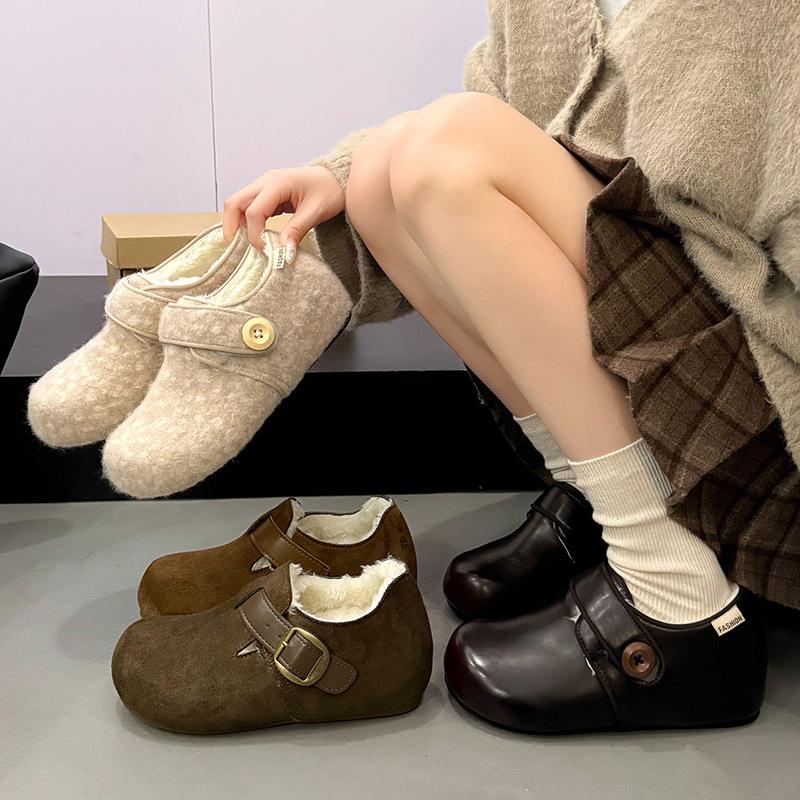New autumn and winter fluffy shoes for women, velvet Birkenstocks, lamb velvet bean shoes, warm cotton shoes