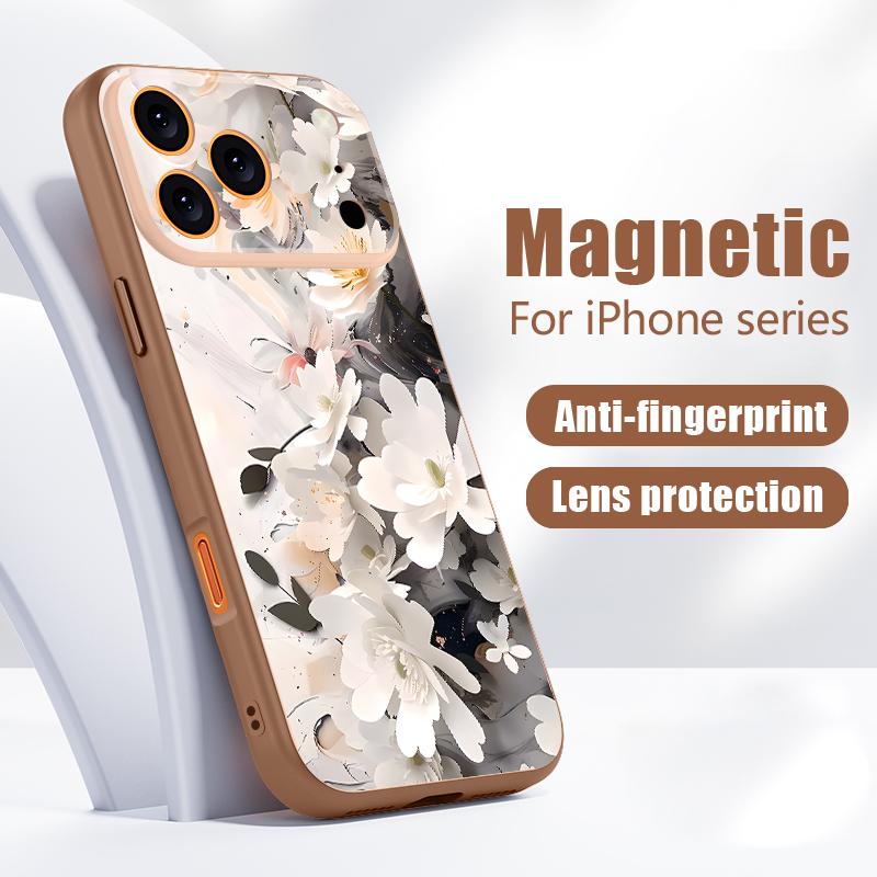 Retro Floral Pattern Case For iPhone 17 Pro Max Magnetic For Magsafe Hybrid Slim Matte Cover For iPhone 16 15 14 13 Pro Max