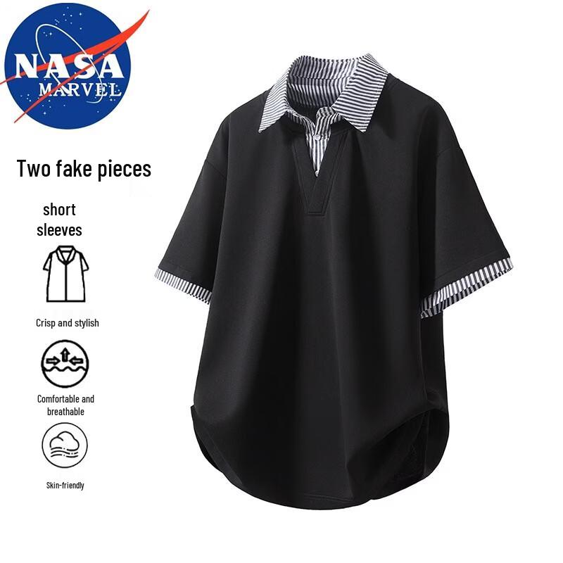 NASA MARVEL Men's Faux Layered Lapel Short Sleeve T-Shirt
