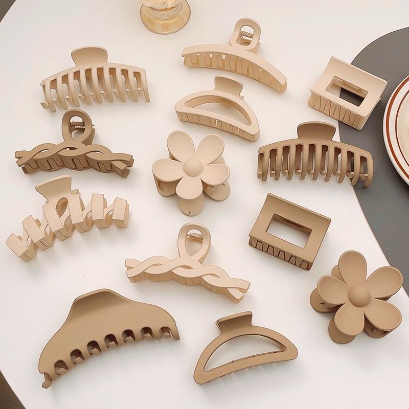 Large Frosted Brown Series Hair Clips Women Back Head Hairpin Korean Milk Coffee Shark Claw Clip Girls Hair Accessories