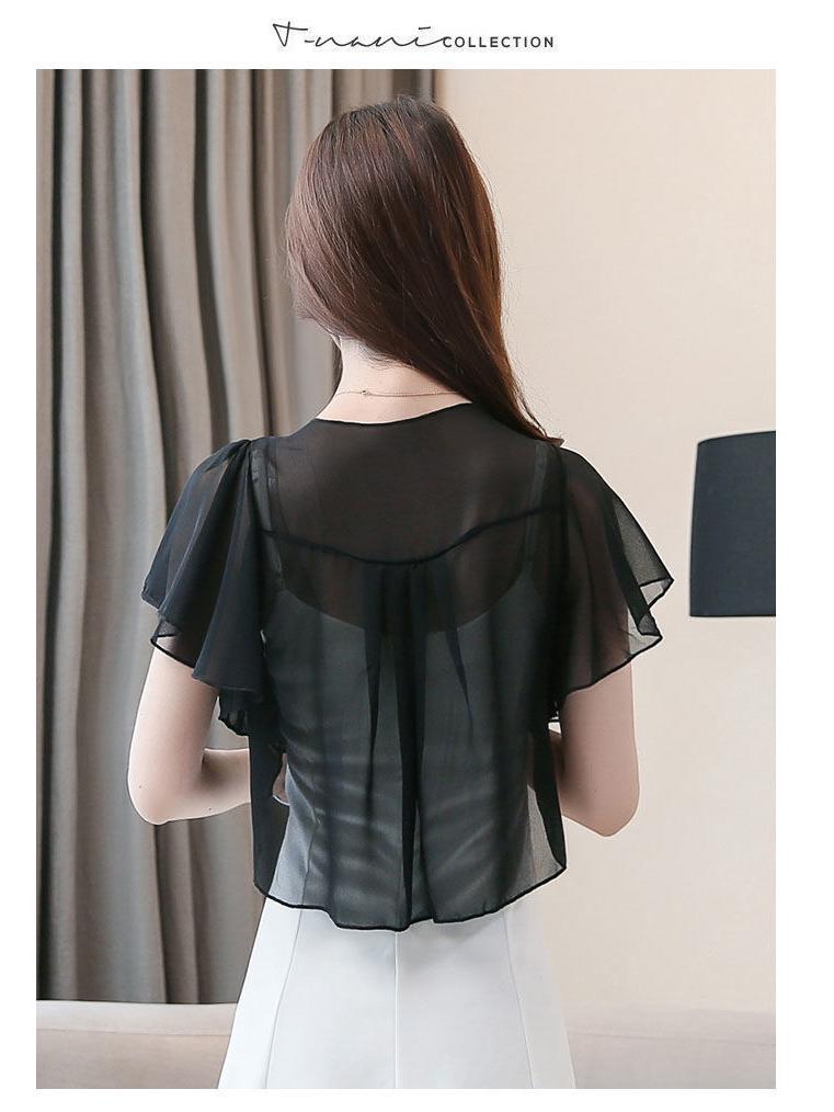 Korean Style Chiffon Shawl Cardigan - Short Sleeve, Lightweight, Versatile Sun Protection Outerwear for Women