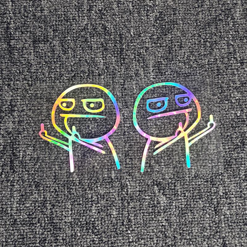 2 STÜCKE Autoaufkleber Mittelfinger Spott Lustige JDM Laser Reflektierende Dekoration Für Kofferraum Windschutzscheibe Stoßstange Motorrad Helm D25