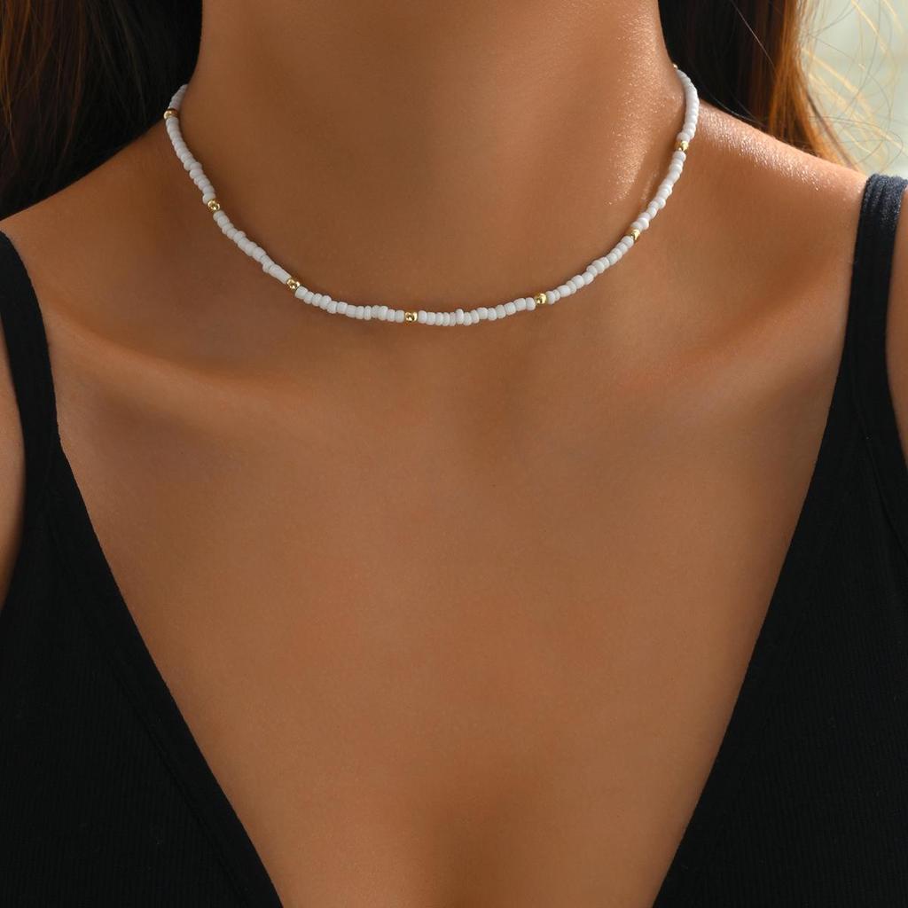 Minimalist Seed Bead Choker Necklace - Trendy Luxury Clavicle Chain Style