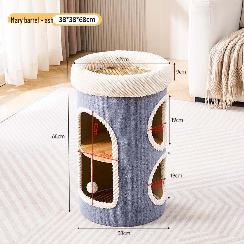Miaolisi Space-Saving Cat Tree Tower with Scratching Barrel